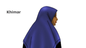 The khimar is a long, cape-like veil that hangs down to just above the waist. It covers the hair, neck and shoulders completely, but leaves the face clear.