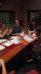 Renske Jacobs, Andre Stolz, Gretha Brazelle en Pearl Martin. Vooraf bespreking van storie en karakters.