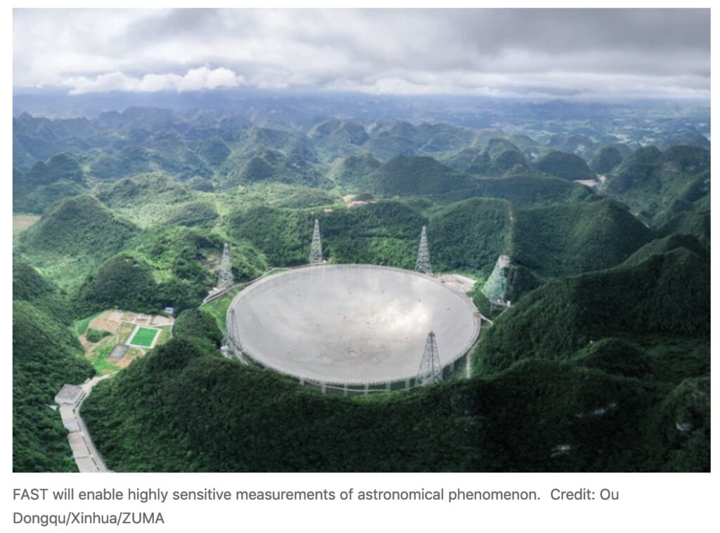 Hoe lyk en werk die groot FAST radioteleskoop in China?